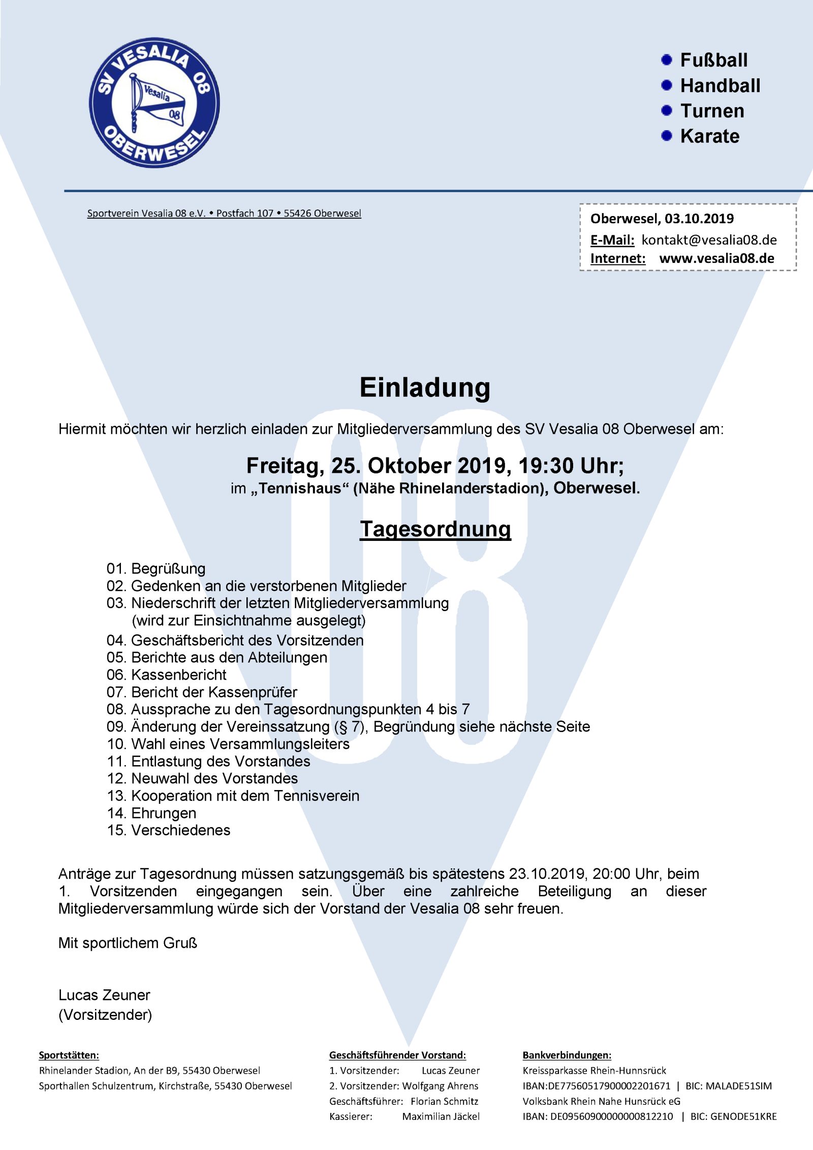 Einladung zur Mitgliederversammlung